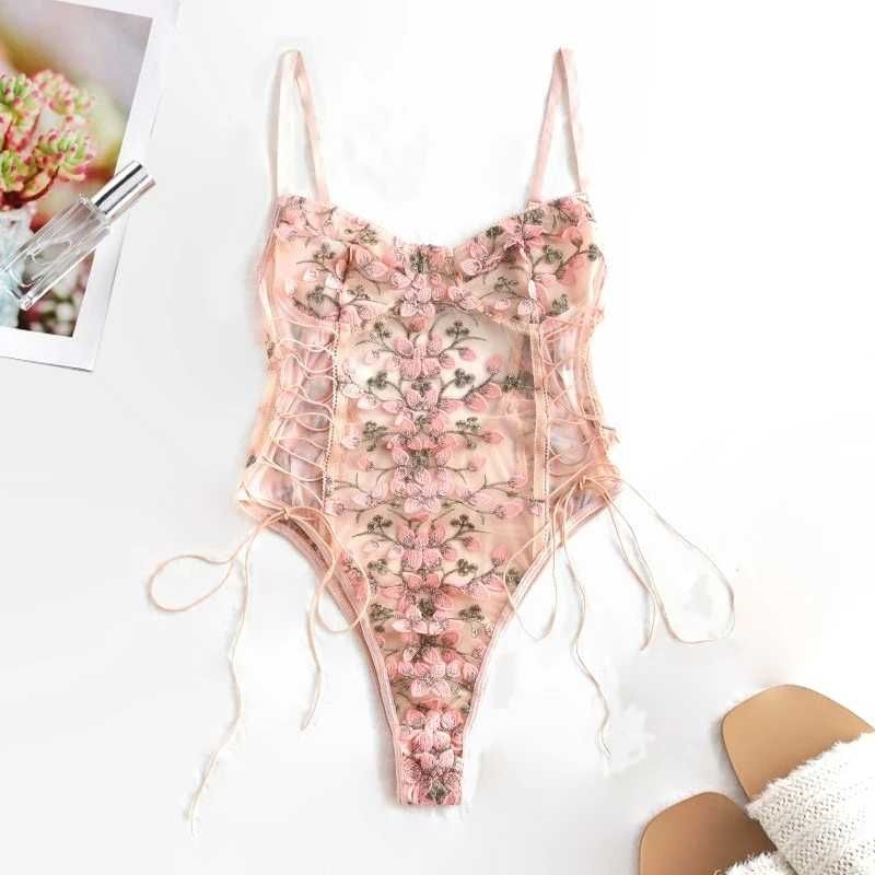 Body Sensual Renda Transparente com Flores