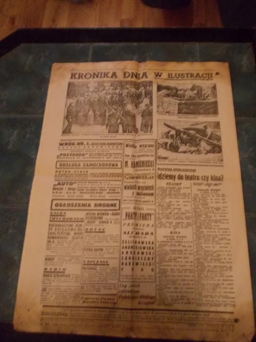 Sprzedam oryginalną gazete Czas-7 z 1 wrzesnia 1939