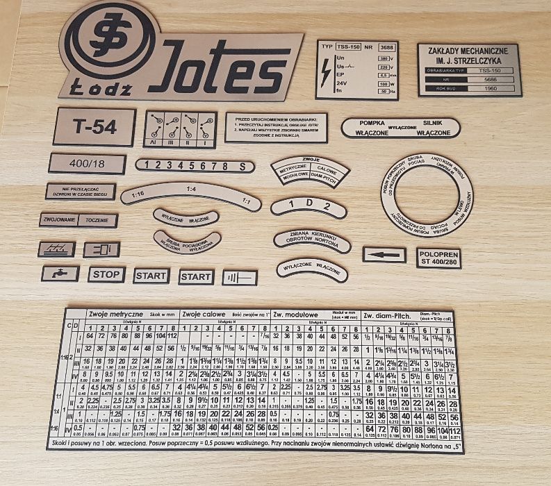 Tokarka TSS-150 JOTES Łódz Strzelczyk Tabliczki Tabliczka Tabela Gwint