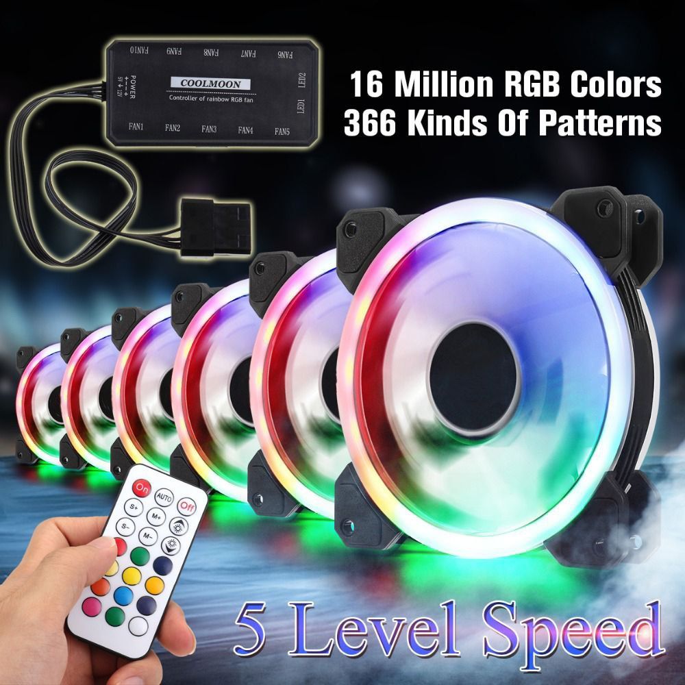 Набір Вентиляторів 120 мм RGB Coolmoon 4 + пульт та контроллера Hub