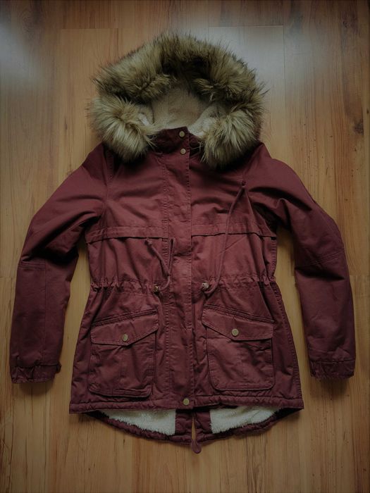Bordowa kurtka ocieplana misiem H&M - rozmiar 38