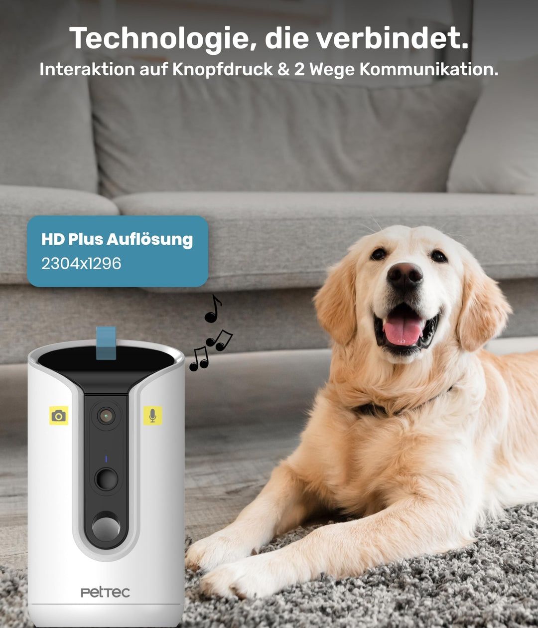 Câmera PetTec para animais de estimação 360 e dispensador automático d