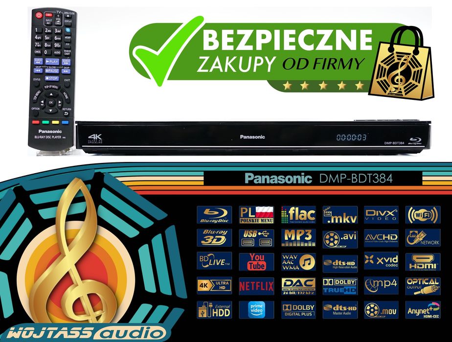 Multim. Blu-Ray Panasonic DMP-BDT384 2xUSB Wi-Fi Mp3 FLAC mkv DivX