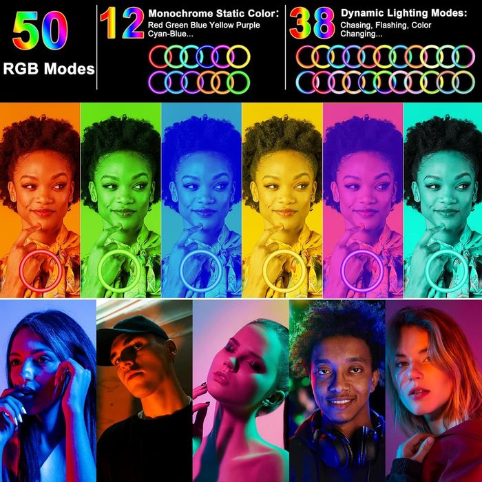 Lampa pierscieniowa do vlogowania Selfie RGB ze statywem MAXI zeataw