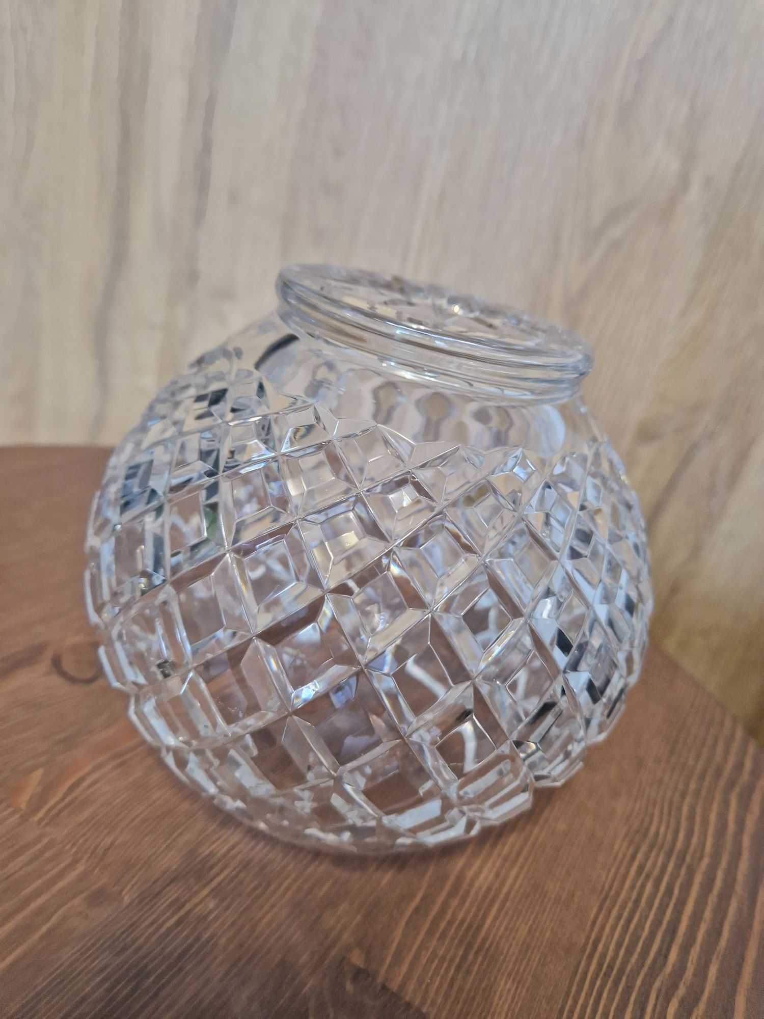 Wazon kryształowy 16 cm. okrągły kryształ PRL Kula KARO antyk