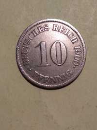 Moedas de 10 Pfennig 1900, 1907, 1912 e 1913 Alemanha