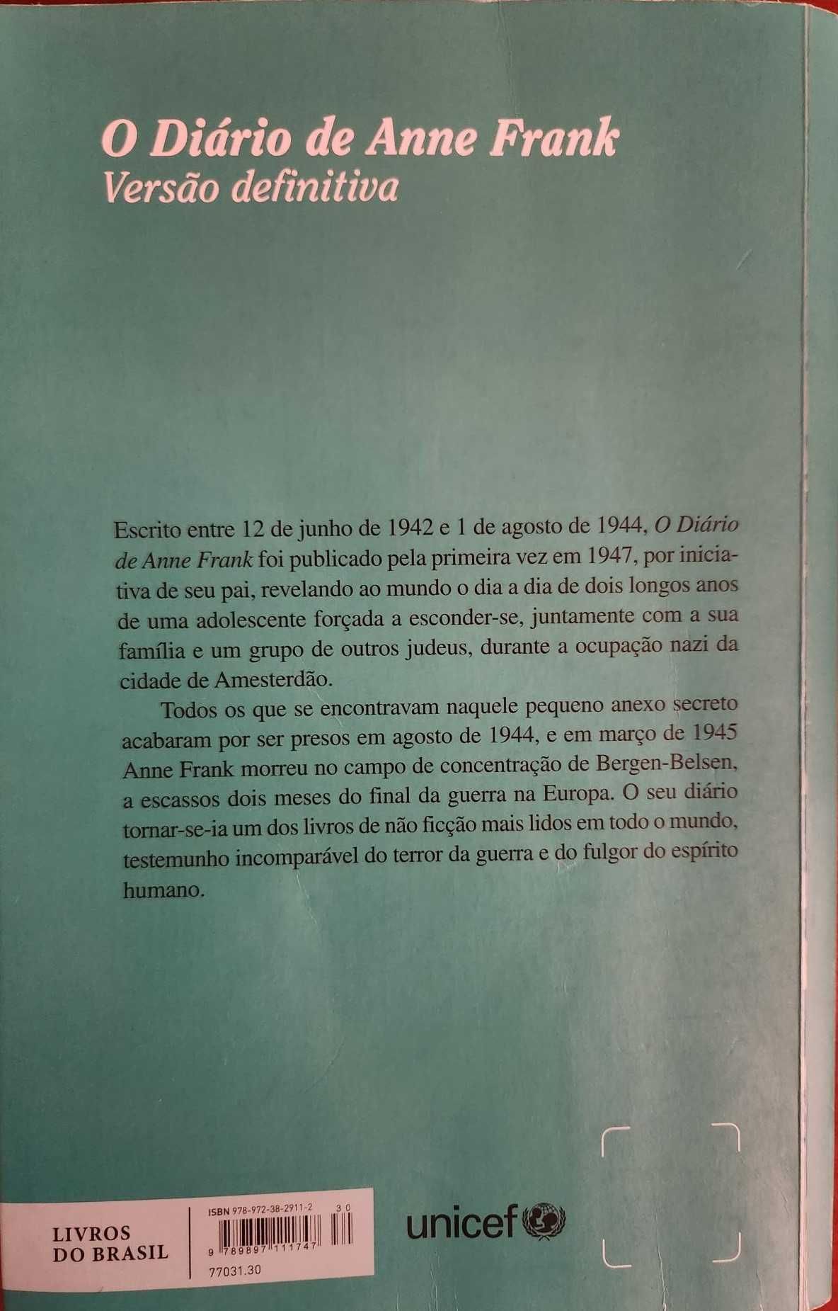 Livro - Diário de Anne Frank,  versão definitiva - como novo