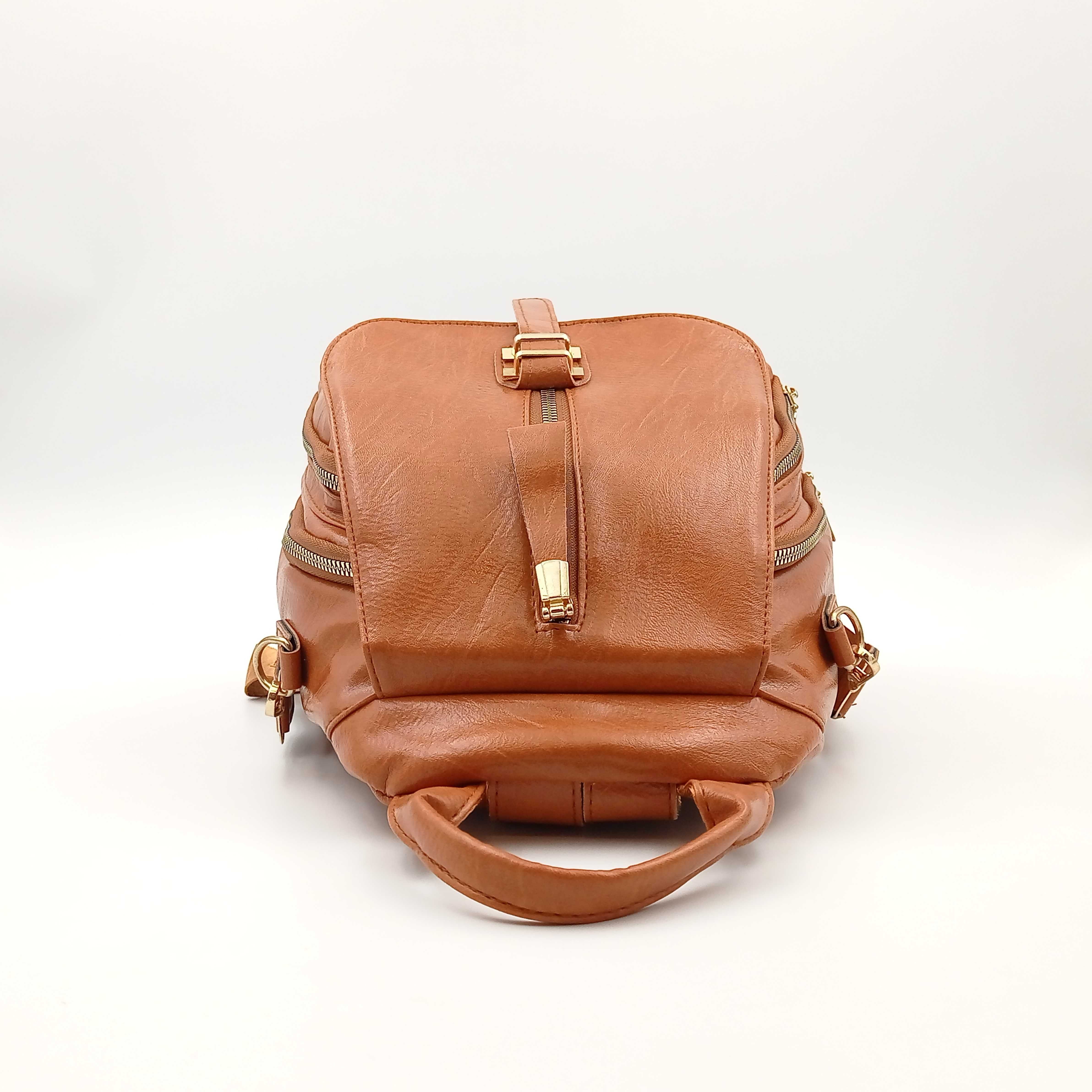 Plecak damski skórzany z klapą Mochila Bolsos brąz