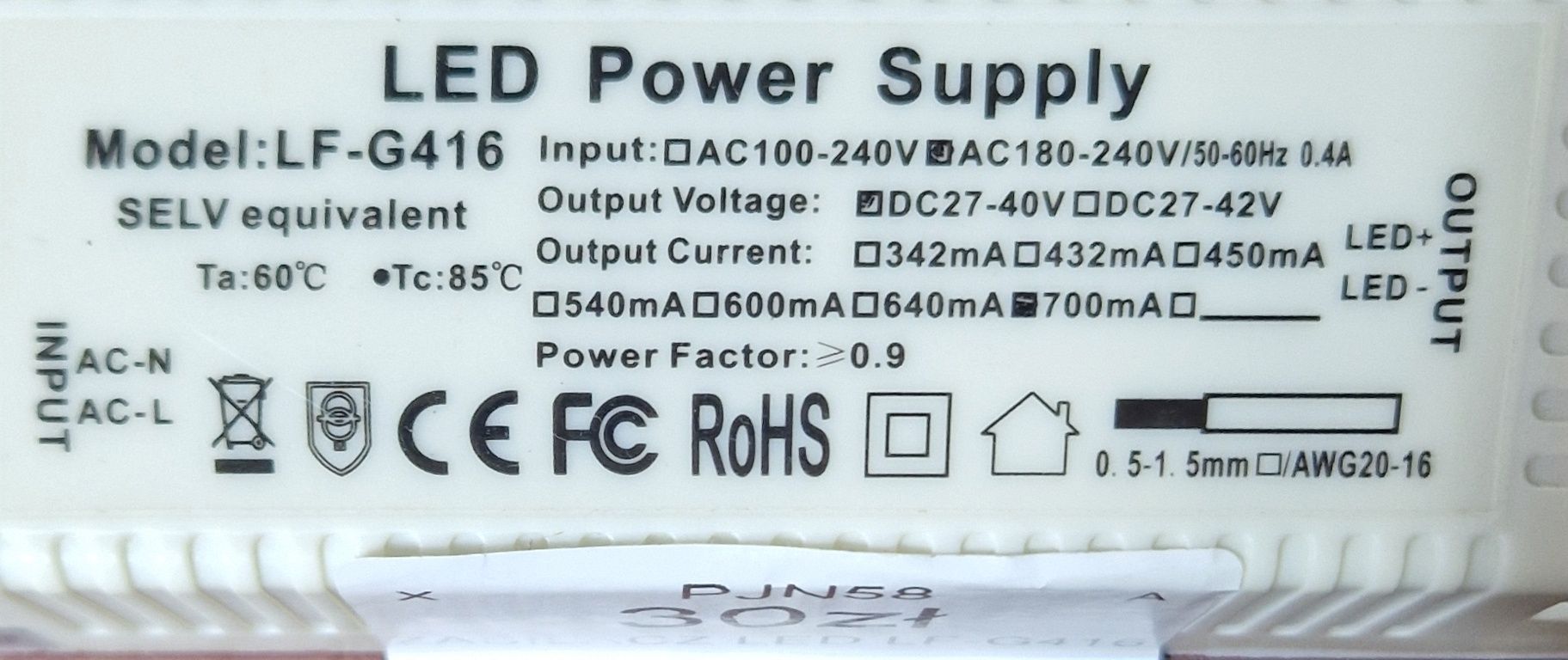 Led Driver 700mA DC27-40V AC 100-240V Kod A01/10