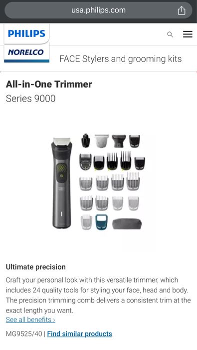 Тример Philips Norelco Multigroom 9000 MG9525/40 24 Предмети
