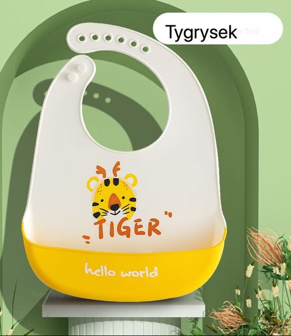 Śliniak silikonowy regulowany z kieszonką - Tygrysek