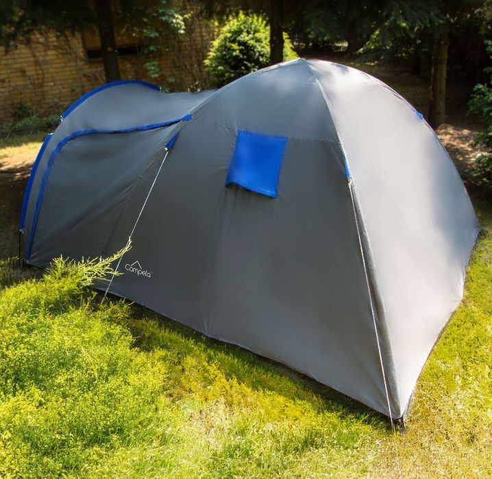 Namiot 4-osobowy Campela, szary, z przedsionkiem 355cm, Wodoodporny