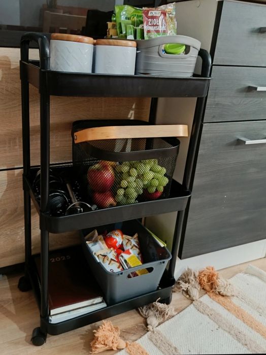 Czarny Wózek Kuchenny Stolik Na Kółkach Wózek 3 Poziomowy Regał mobiln