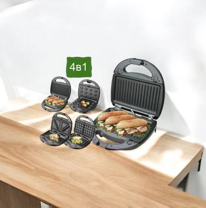 Гриль вафельниця бутербродниця горішниця мультипекар 4в1 Rainberg 5408