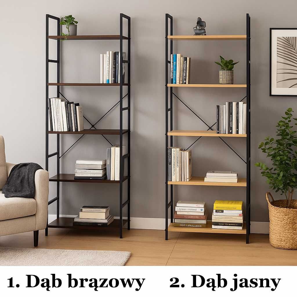 NOWY Regał Na Książki Loft Metalowy Stelaż Półki Dąb Do Biura OKAZJA
