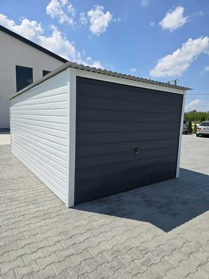 Garaż blaszany 3x5 RAL biały + dach i brama antracyt