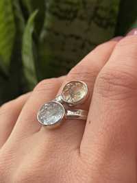 Серебряное кольцо с бериллом и топазом