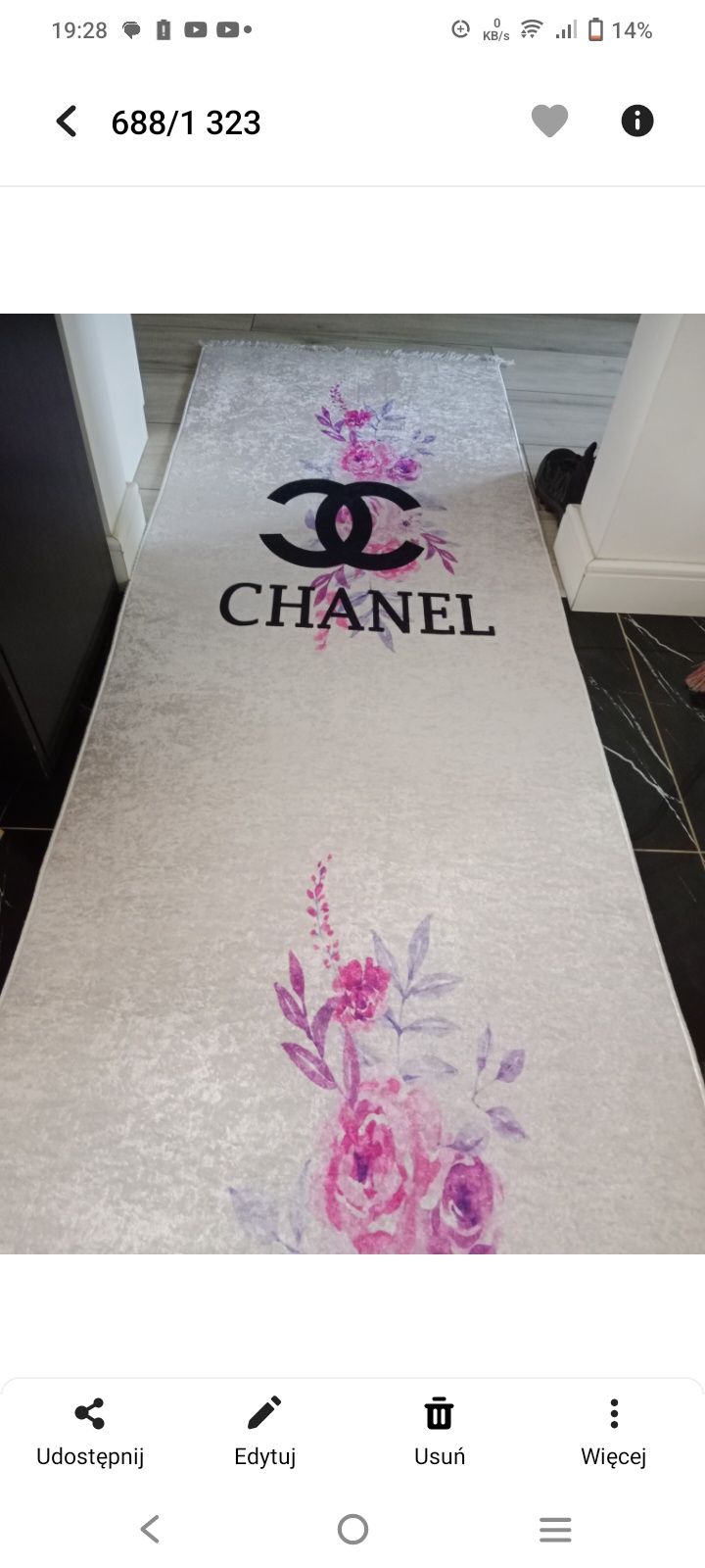 Chodnik 300x80cm Chanel marmur kwiaty antypoślizgowy