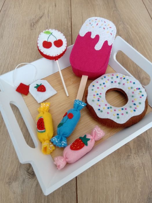 Cukiernia z filcu, słodycze do zabawy, ciastka, ciasteczka, lody tort