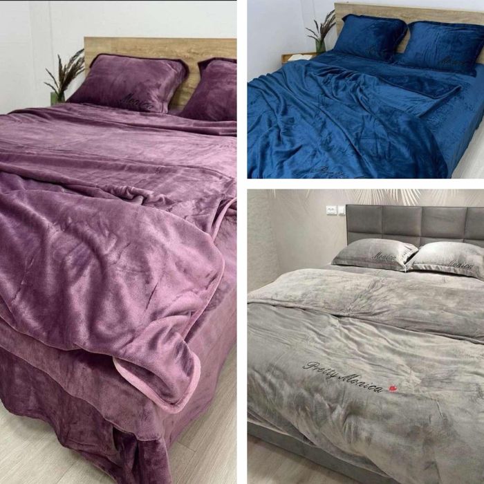 Однотонні мʼякі велюрові комплекти постільна білизна "Monica" Koloco