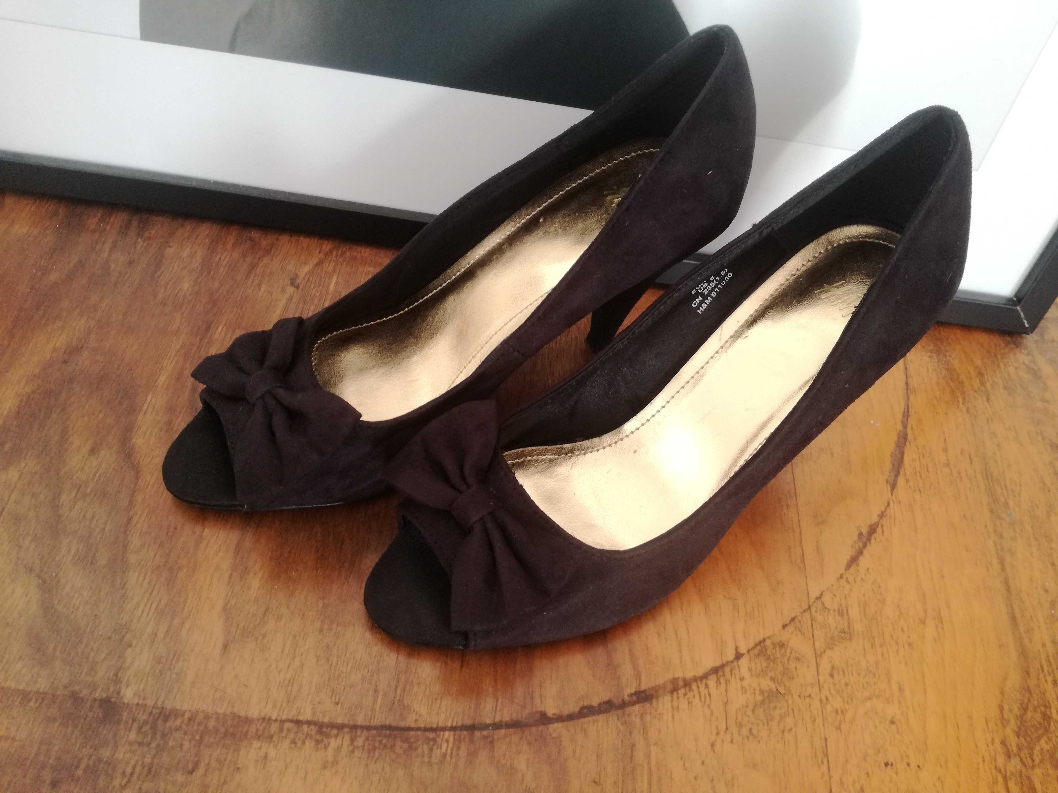 37 H&M Czarne szpilki buty damskie eleganckie sandałki na obcasie