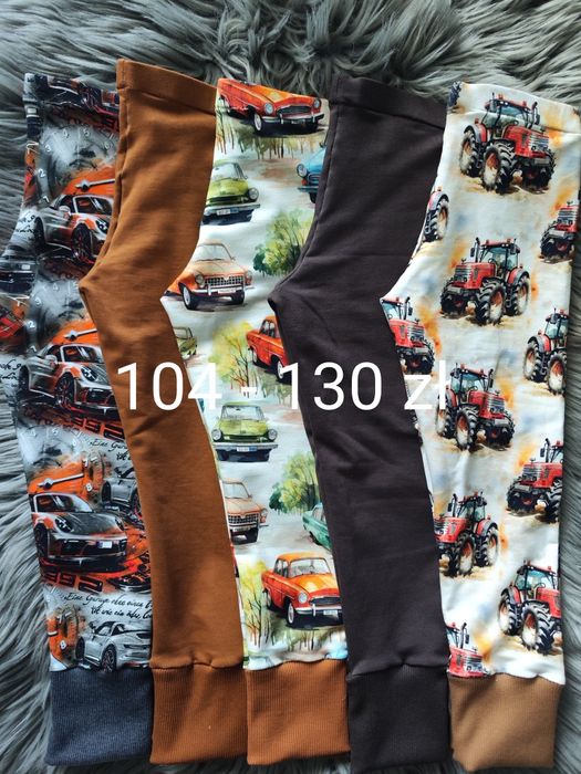 Rozmiar 104 5x no we legginsy spodnie getry dresowe traktory auta karm
