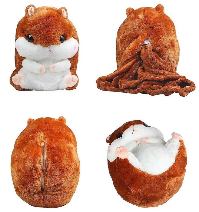Игрушка-трансформер Хомяк с пледом 3в1 35см— подарок для ребёнка и уют