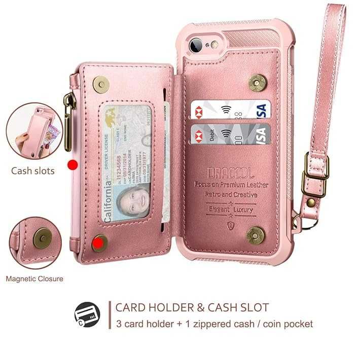 Dracool iPhone 7/8 SE 2020 SE 2022 portfel etui 360 mocne pancerne róż