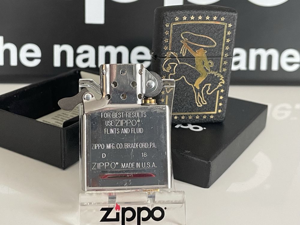 Zapalniczka Zippo, Cowboy, kowboj, rodeo, koń, Black Crackle, NOWA