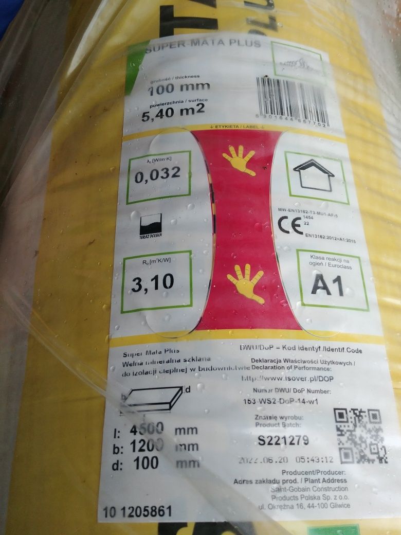 Wełna mineralna izolacyjna Isover Super Mata Plus lambda 0,032