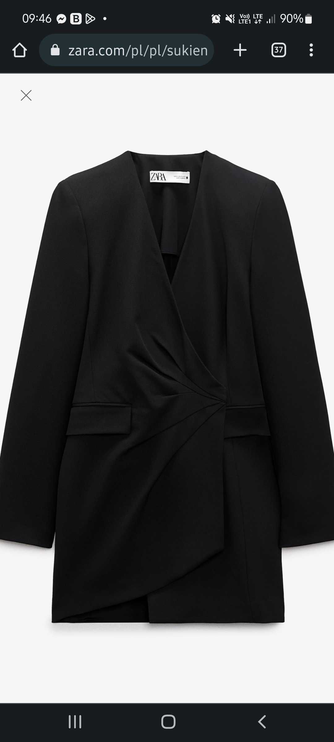 Elegancka sukienka Zara o kroju marynarki z drapowaniem XS 34 nowa
