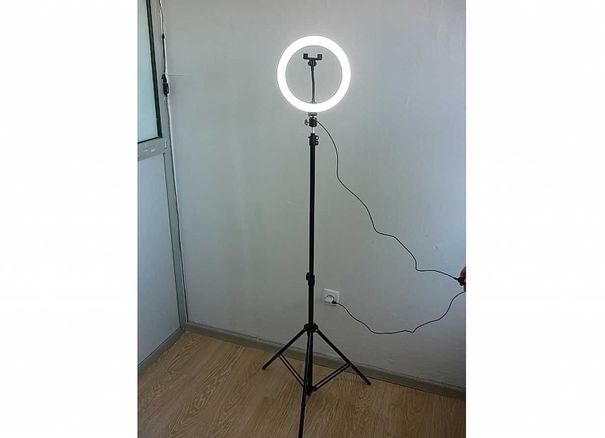 Кольцевая LED лампа 26 см, с штативом и держателем. Работает от usb