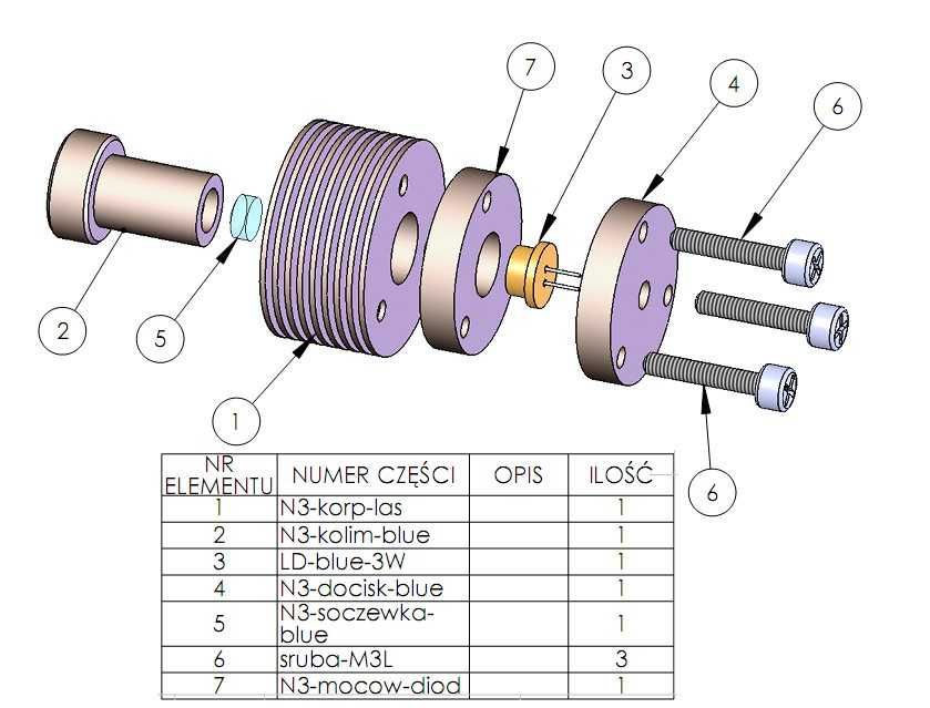Obudowa diody laserowej, o  mocy do 3,5 watty