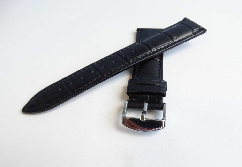 Pasek skórzany do zegarka szerokość 20mm czarny z klamrą ze stali 316L