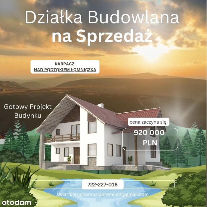 Dziaka Budowlana z Projektem 1019 m2 nad Potokiem Łomniczka w Karpaczu