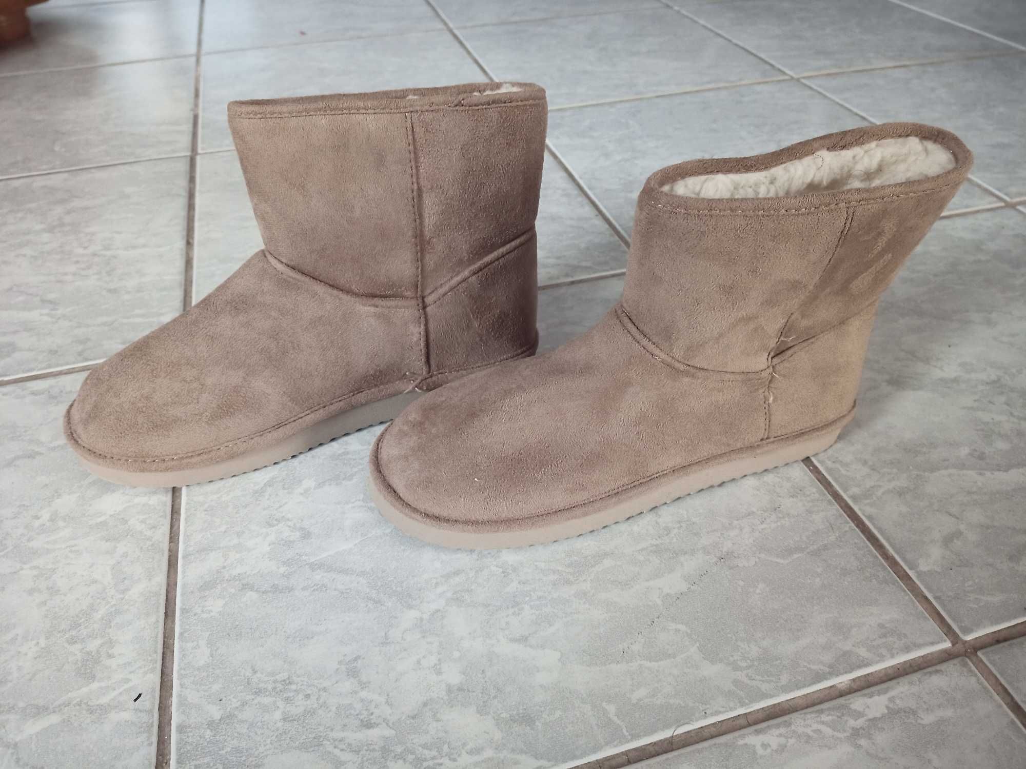 Buty zimowe ocieplane botki H&M, beżowe, nieużywane, 39