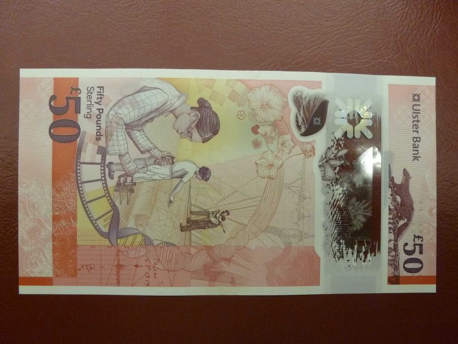 Banknot polimerowy 50 funtów Irlandia Północna, bardzo rzadki