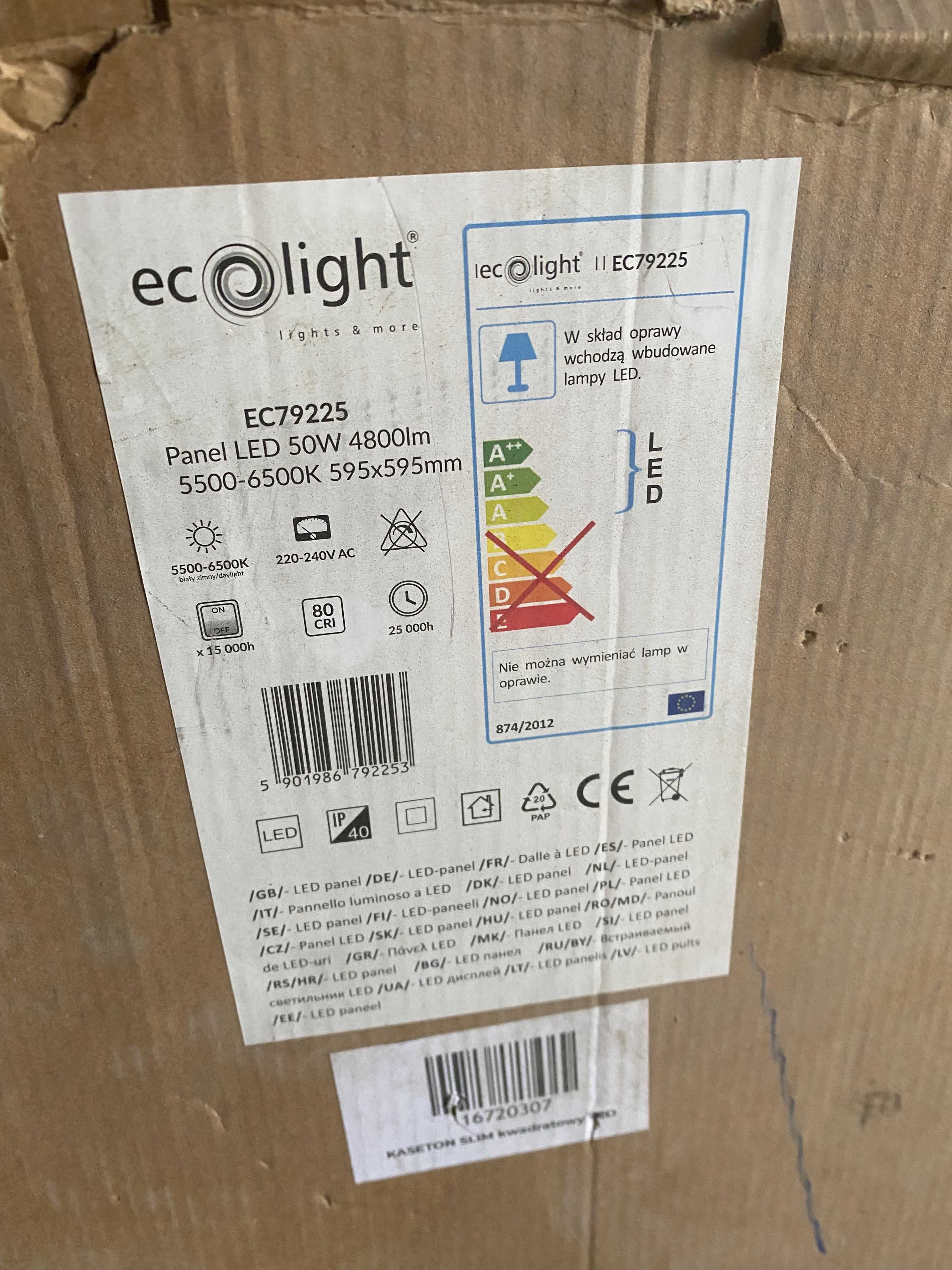 Panel LED 59,5x59,5cm 50W CW 6500K 4800lm Ecolight EC79225 Nowa