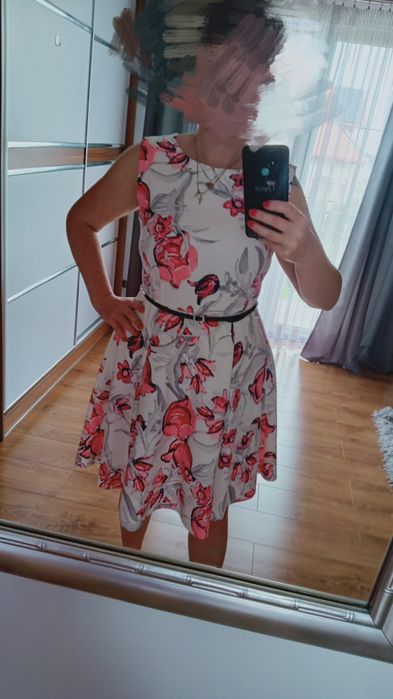 Sukienka okazyjna letnia kwiaty wizytowa komunia impreza rozkloszowana