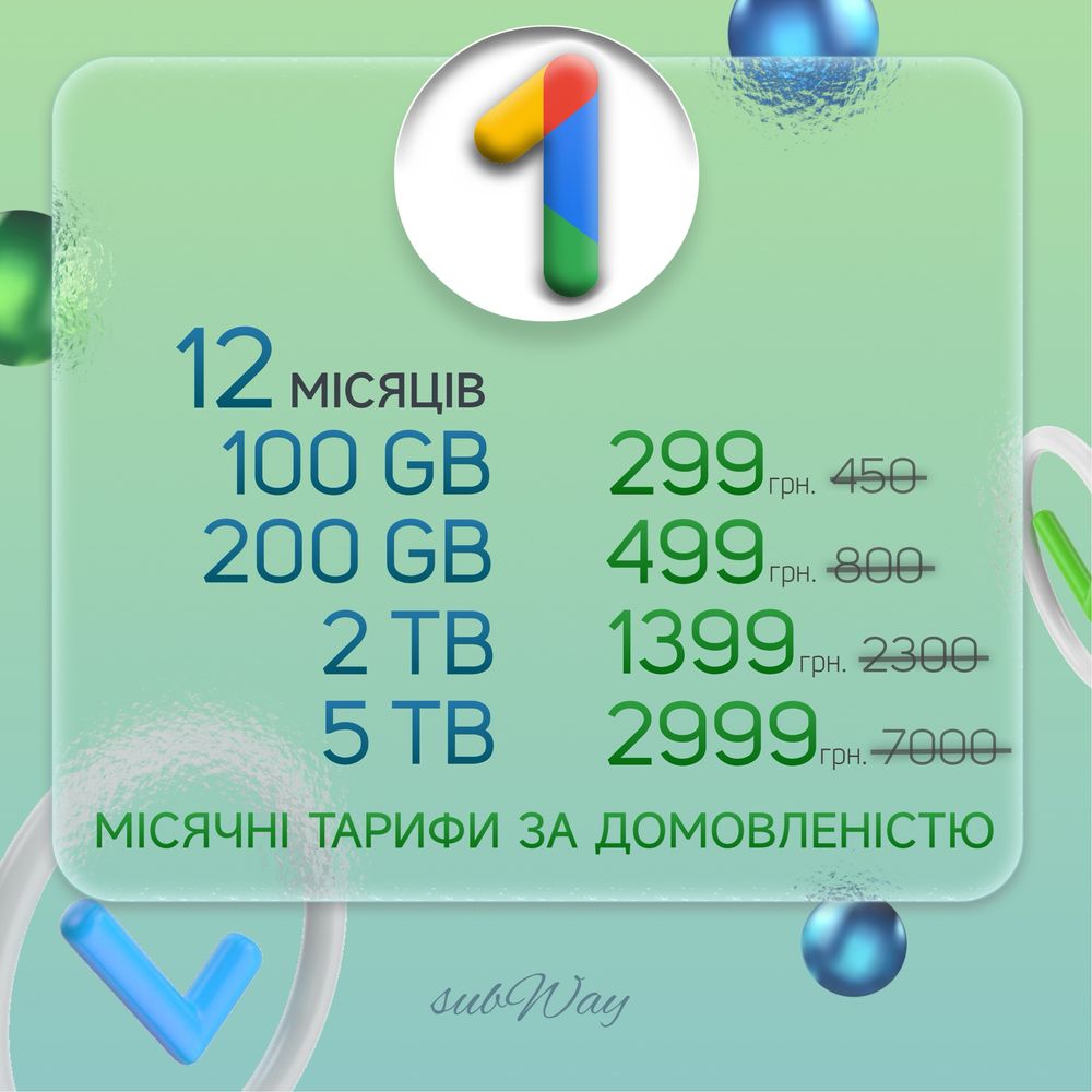 Spotify Premium, Apple Music, Netflix, YouTube, підключення Google One