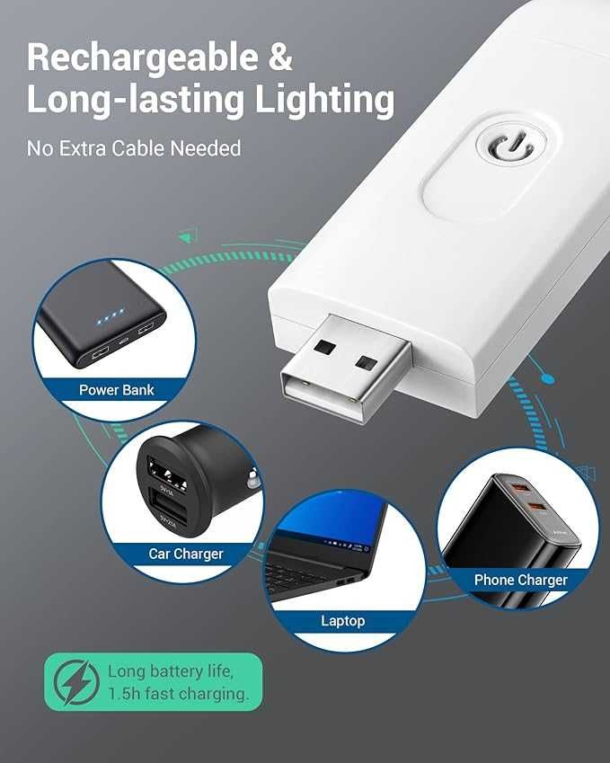 DEWENWILS Lampka do czytania książek, zaciskowa, ładowana przez USB