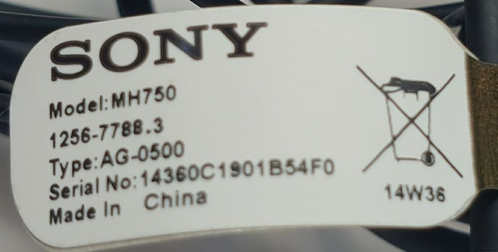 Słuchawki douszne(dokanałowe) Sony MH750, przewodowe