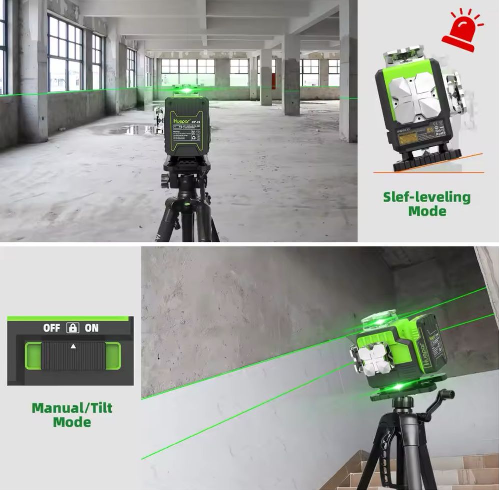 Лазерний рівень Huepar P04CG 4D , Зелений лазер 360° , Bluetooth