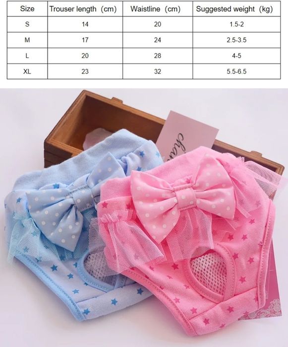 Majtki na cieczkę, pielucha dla psa z kokardka rozm S Kolor róż