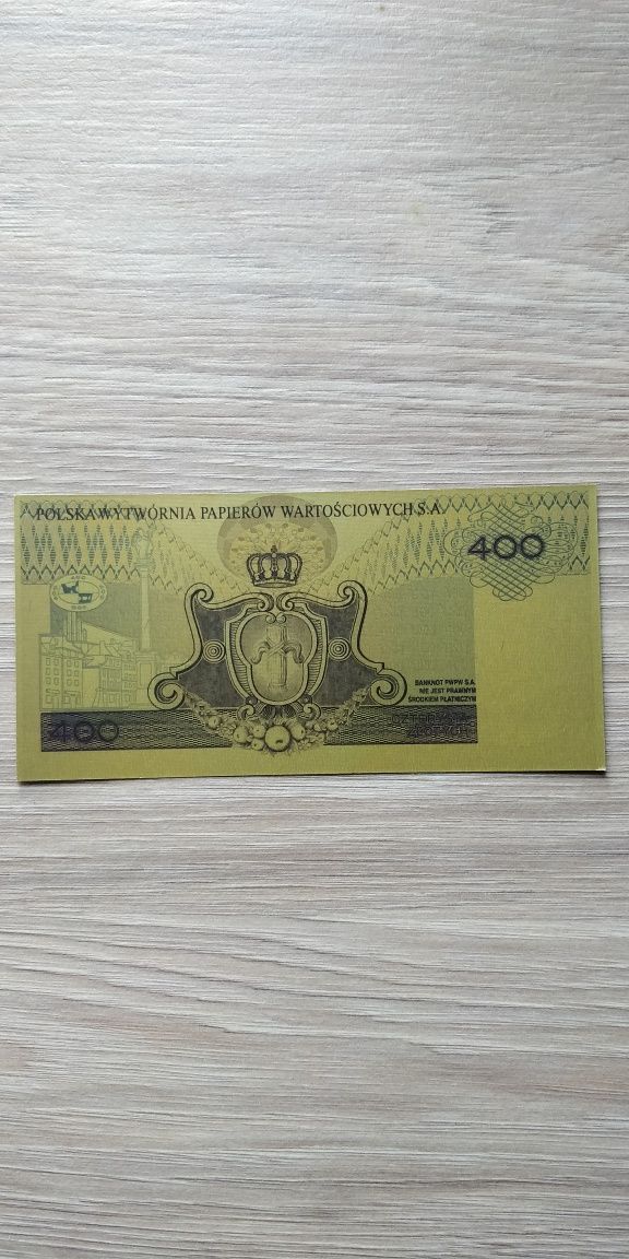 Banknot 400 zł , kopia z pcv