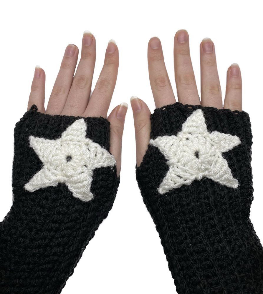 rękawiczki/mittenki handmade na szydełku z motywem gwiazdki
