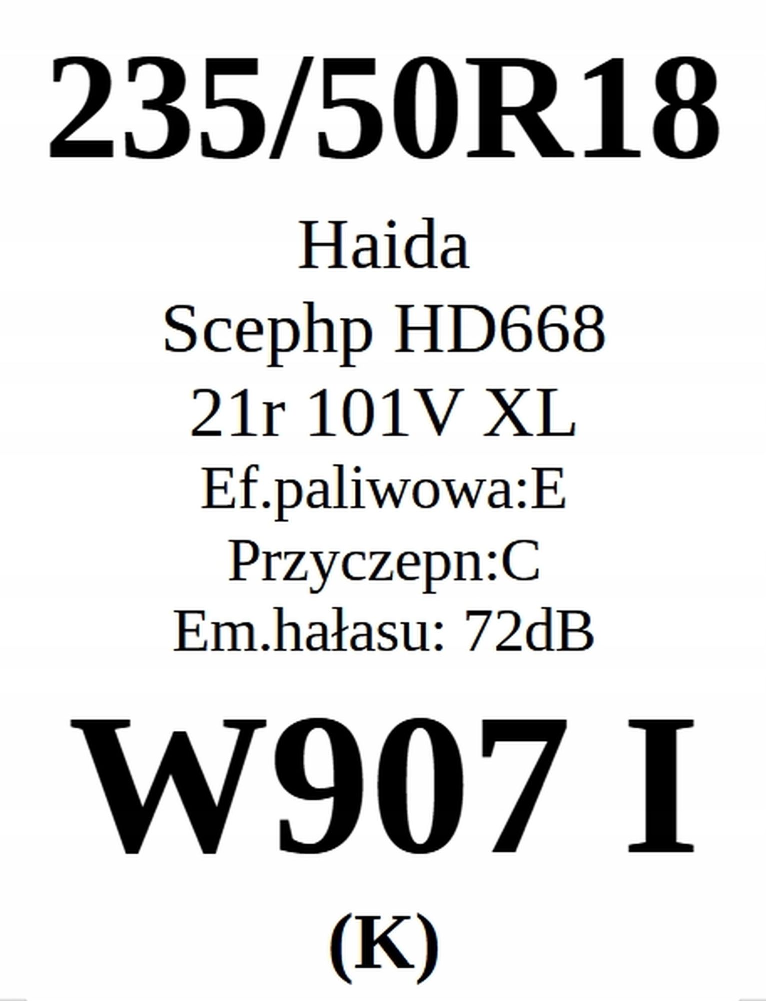 Opony 235/50/18 Haida 2021r 3 Lata Gwar. 4szt. L