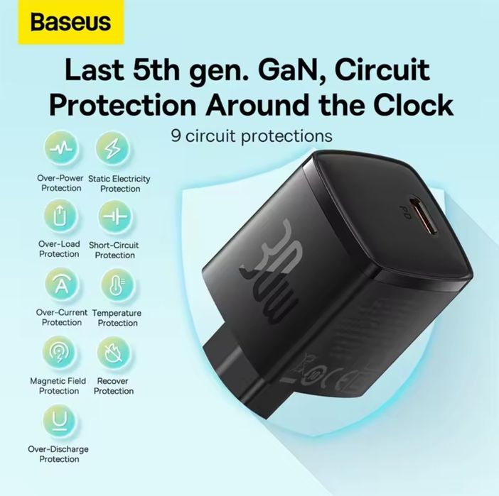 Baseus Super Charge Ładowarka sieciowa zasilacz 30W USB-C biały +kabel