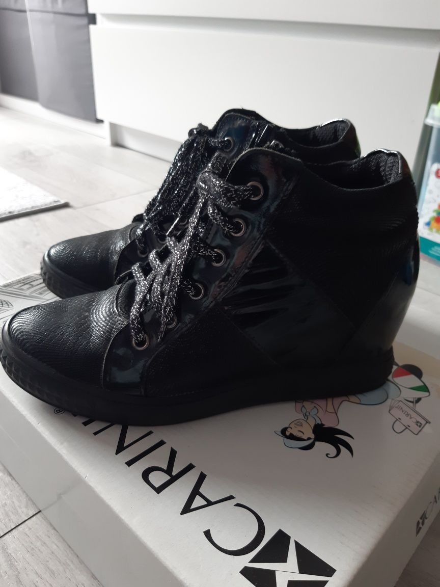 Carinii sneakersy skórzane jak nowe r. 36 botki czarne skóra na jesień