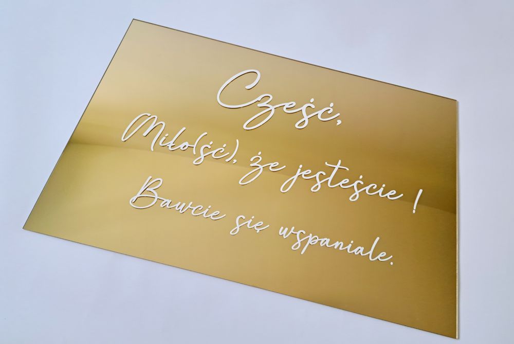 Tablica powitalna złote lustrzane pleksi plexi Witajcie